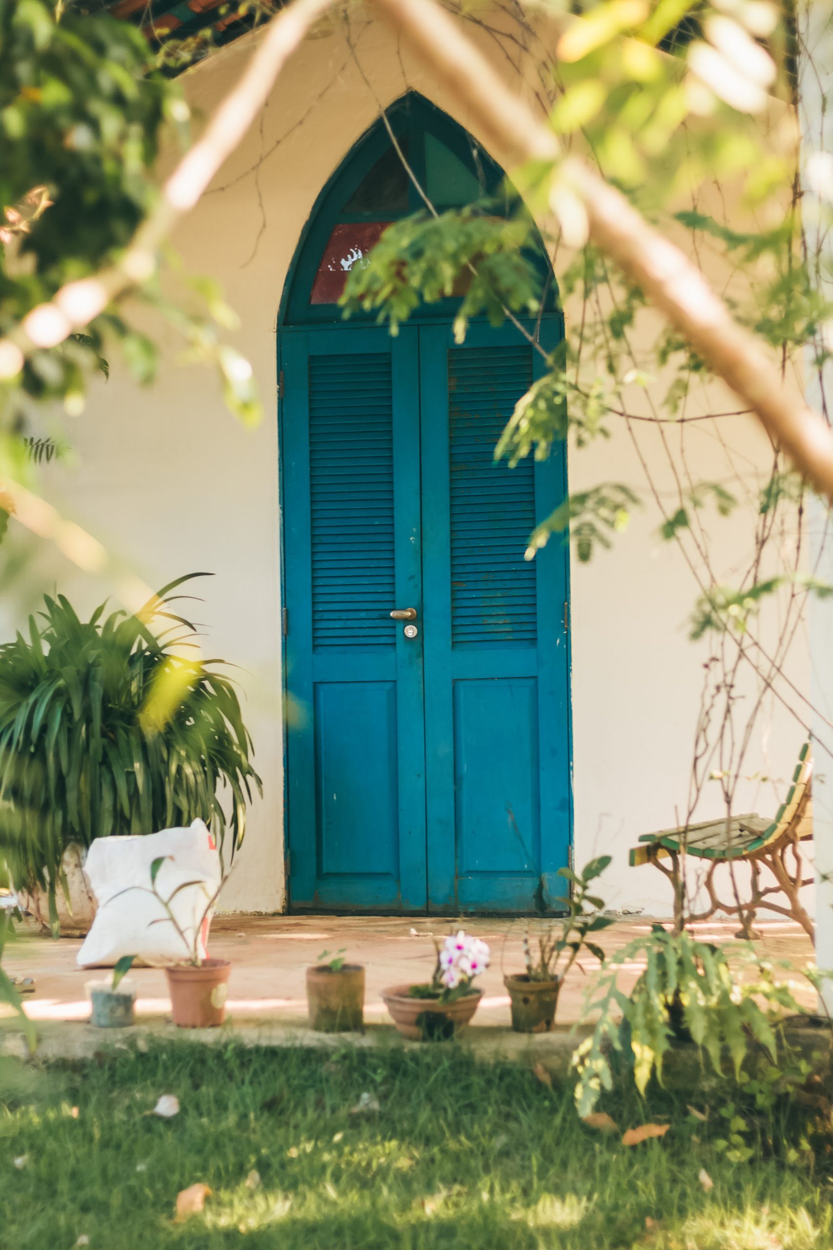 closed blue wood door